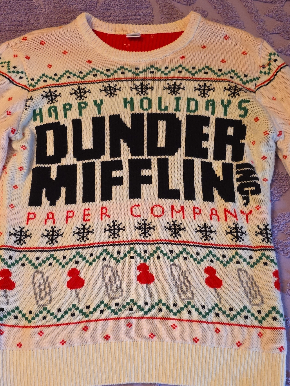 "The Office" Dunder Mifflin Happy Holidays Cream Knit "Ugly" Unisex Sweater